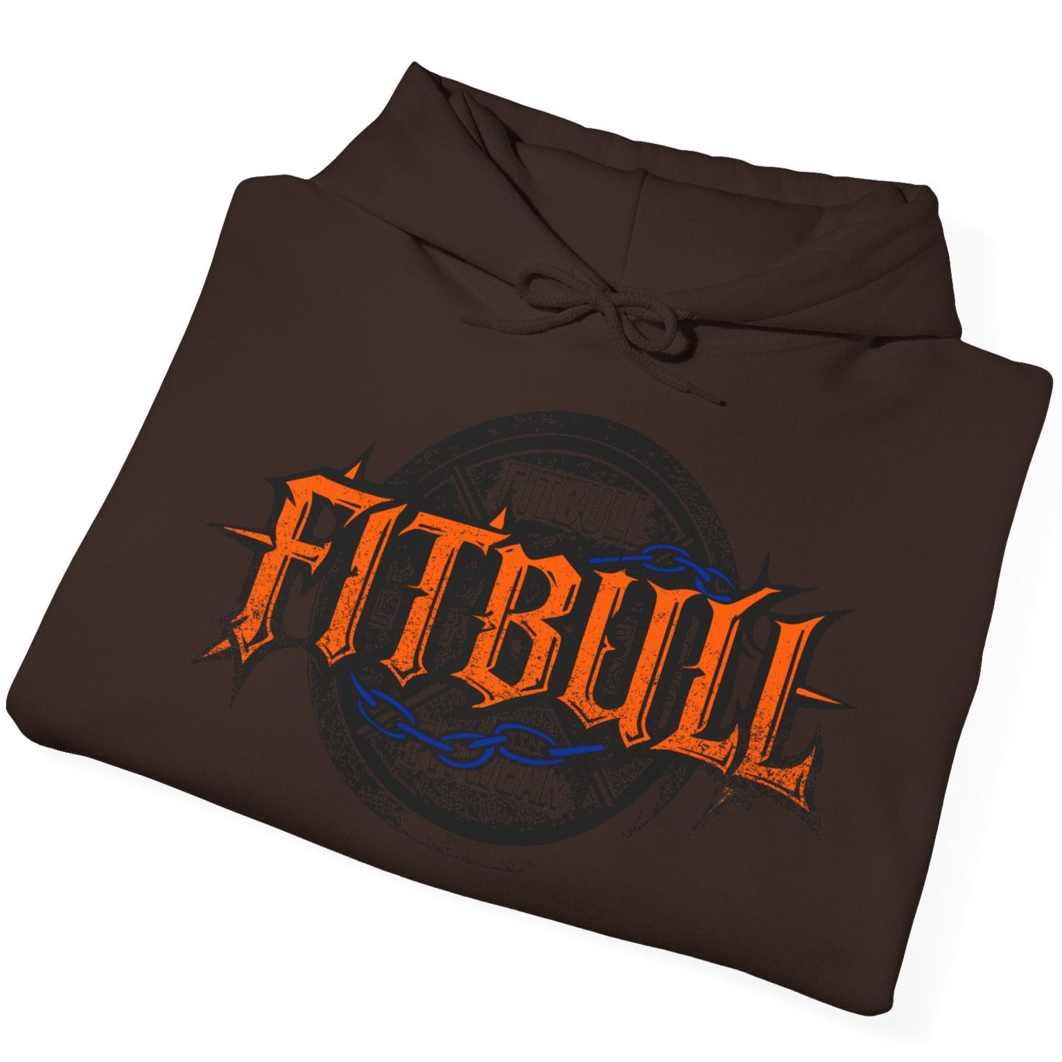 A brown sport Fitbull hoodie with logo and bodybuilding workout motivation design.