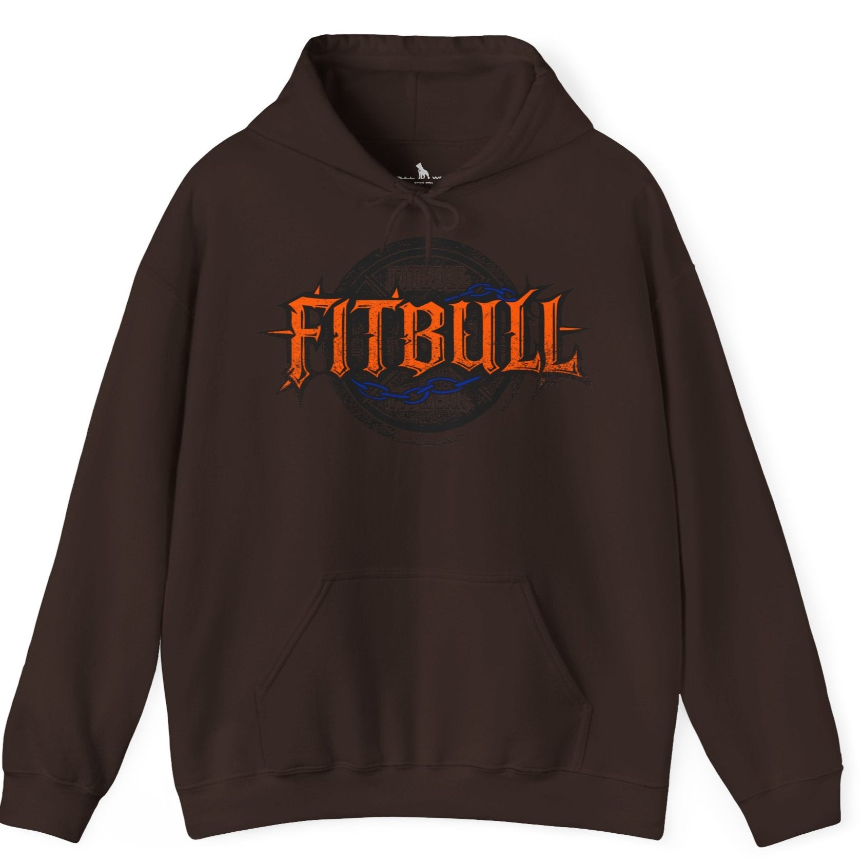 A brown sport Fitbull hoodie with logo and bodybuilding motivation design.