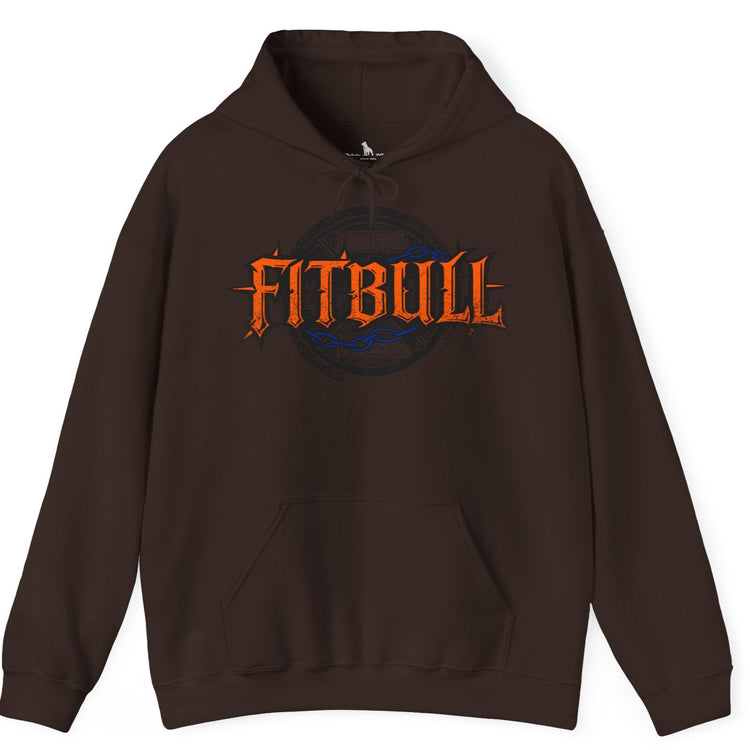 A brown sport Fitbull hoodie with logo and bodybuilding motivation design.