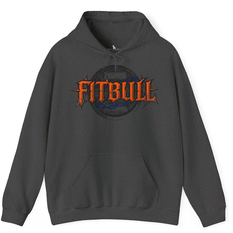 A dark grey sport Fitbull hoodie with logo and bodybuilding motivation design.