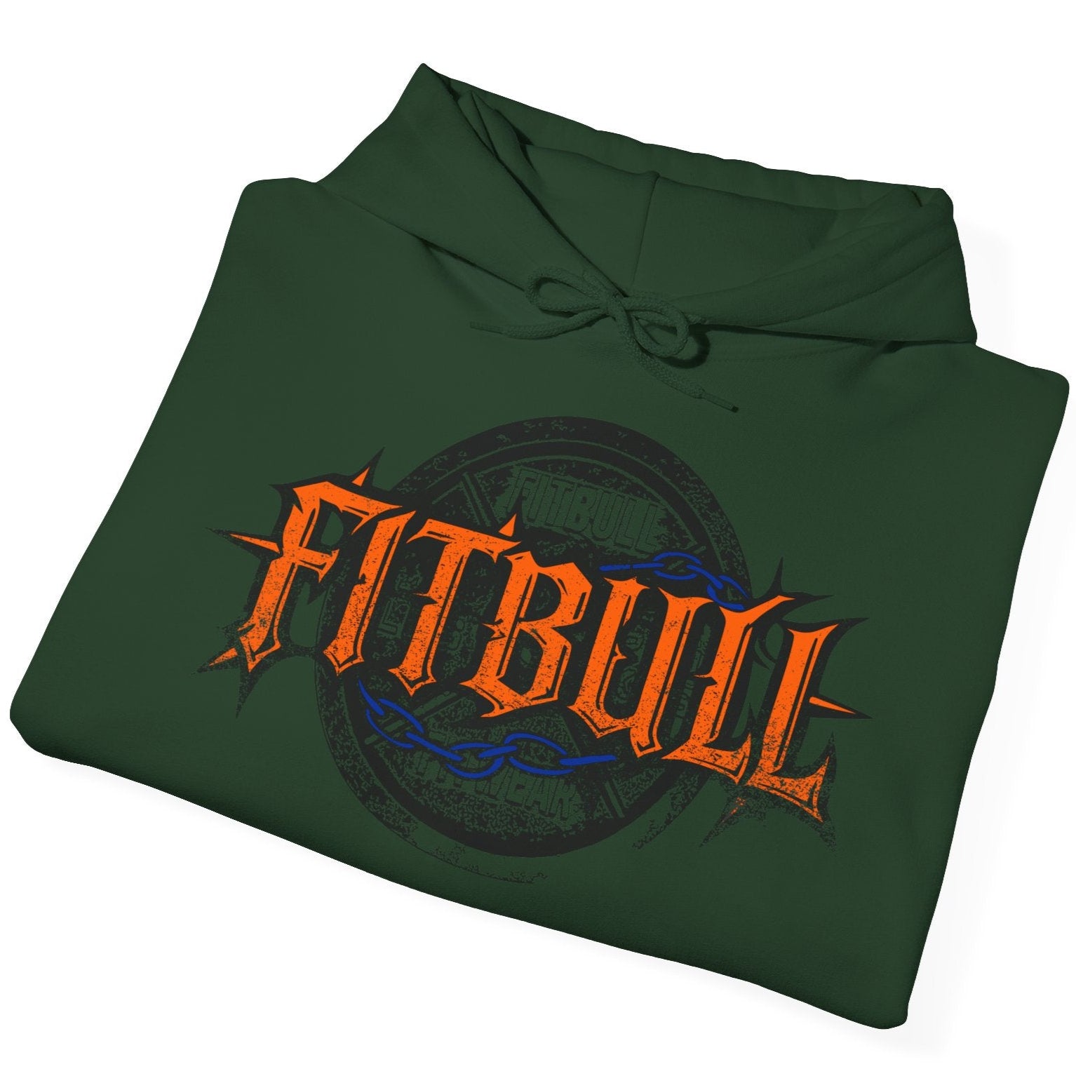A forest gren sport Fitbull hoodie with logo and bodybuilding workout motivation design.
