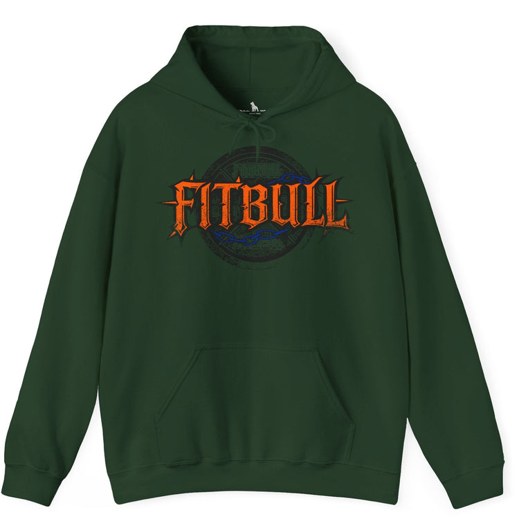 A forest green sport Fitbull hoodie with logo and bodybuilding motivation design.