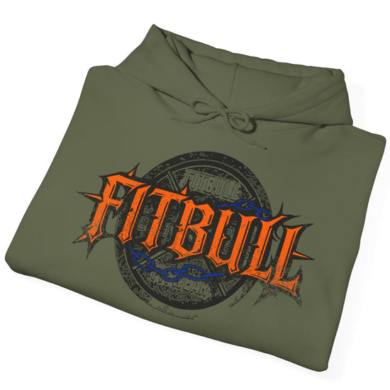A green sport Fitbull hoodie with logo and bodybuilding workout motivation design.