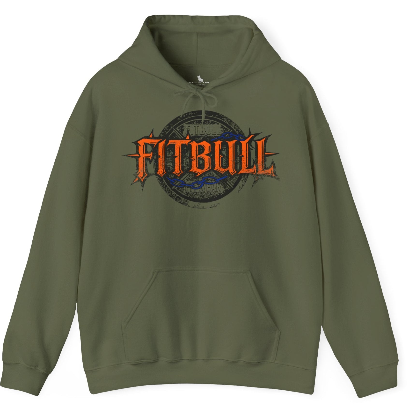 A green sport Fitbull hoodie with logo and bodybuilding motivation design.