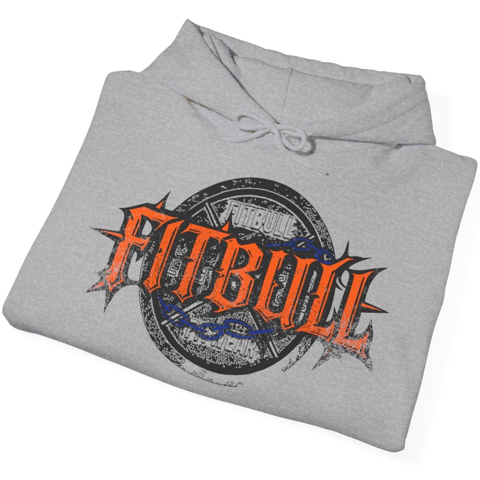 A sport grey sport Fitbull hoodie with logo and bodybuilding workout motivation design.
