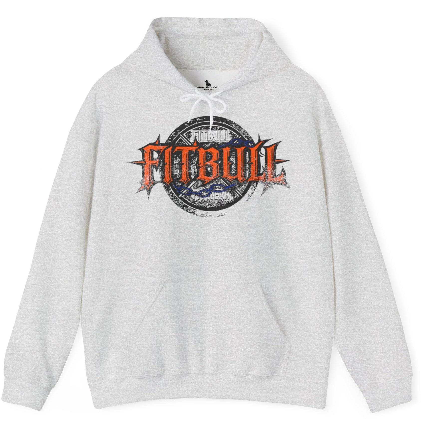 A grey sport Fitbull hoodie with logo and bodybuilding motivation design.