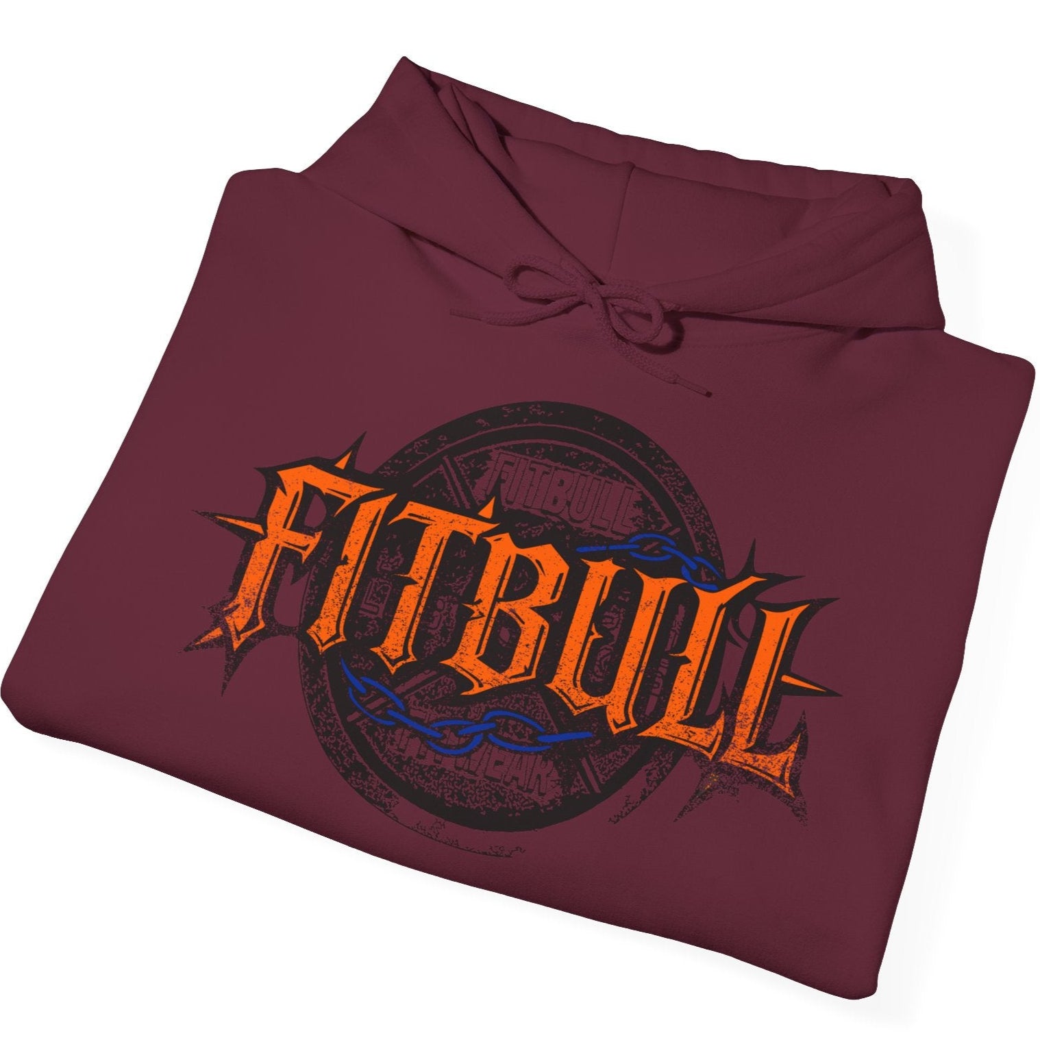 A maroon sport Fitbull hoodie with logo and bodybuilding workout motivation design.