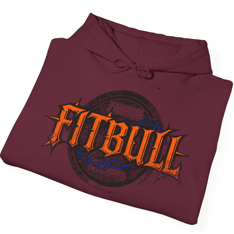 A maroon sport Fitbull hoodie with logo and bodybuilding workout motivation design.