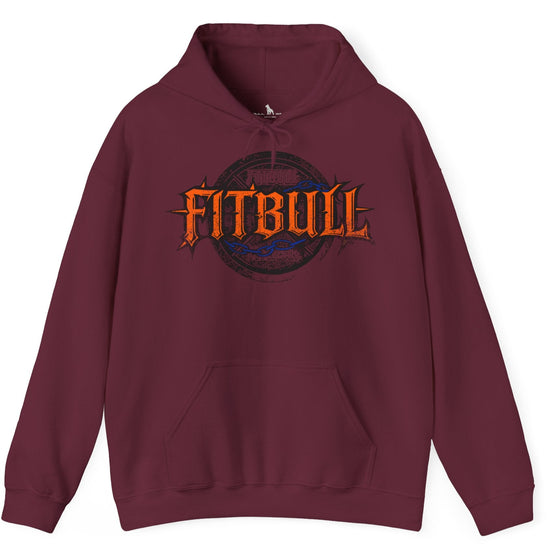A maroon sport Fitbull hoodie with logo and bodybuilding motivation design.