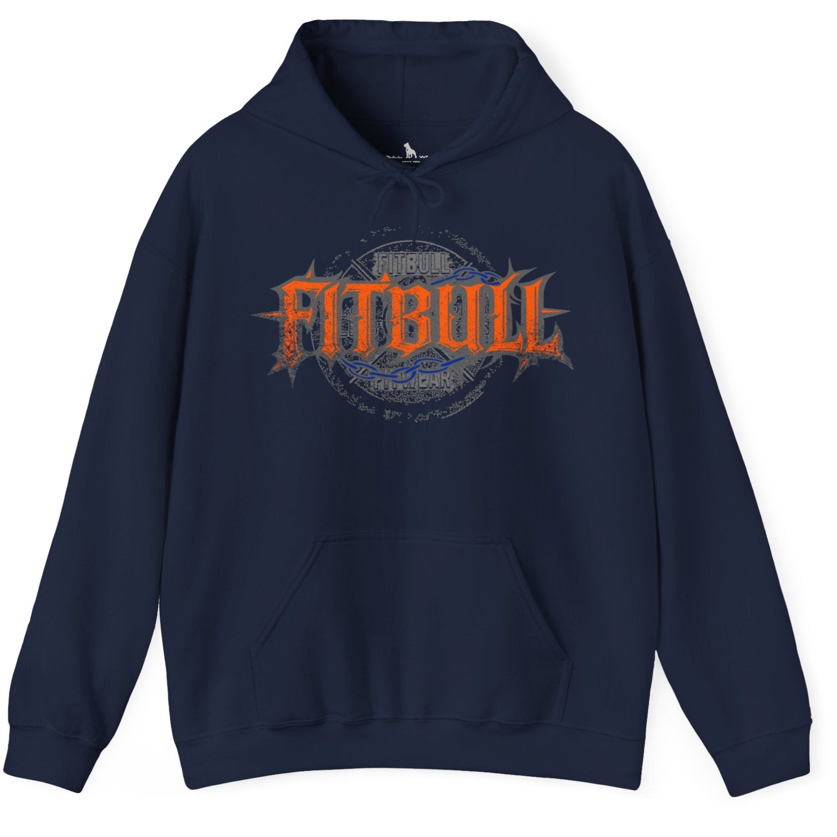 A navy blue sport Fitbull hoodie with logo and bodybuilding motivation design.