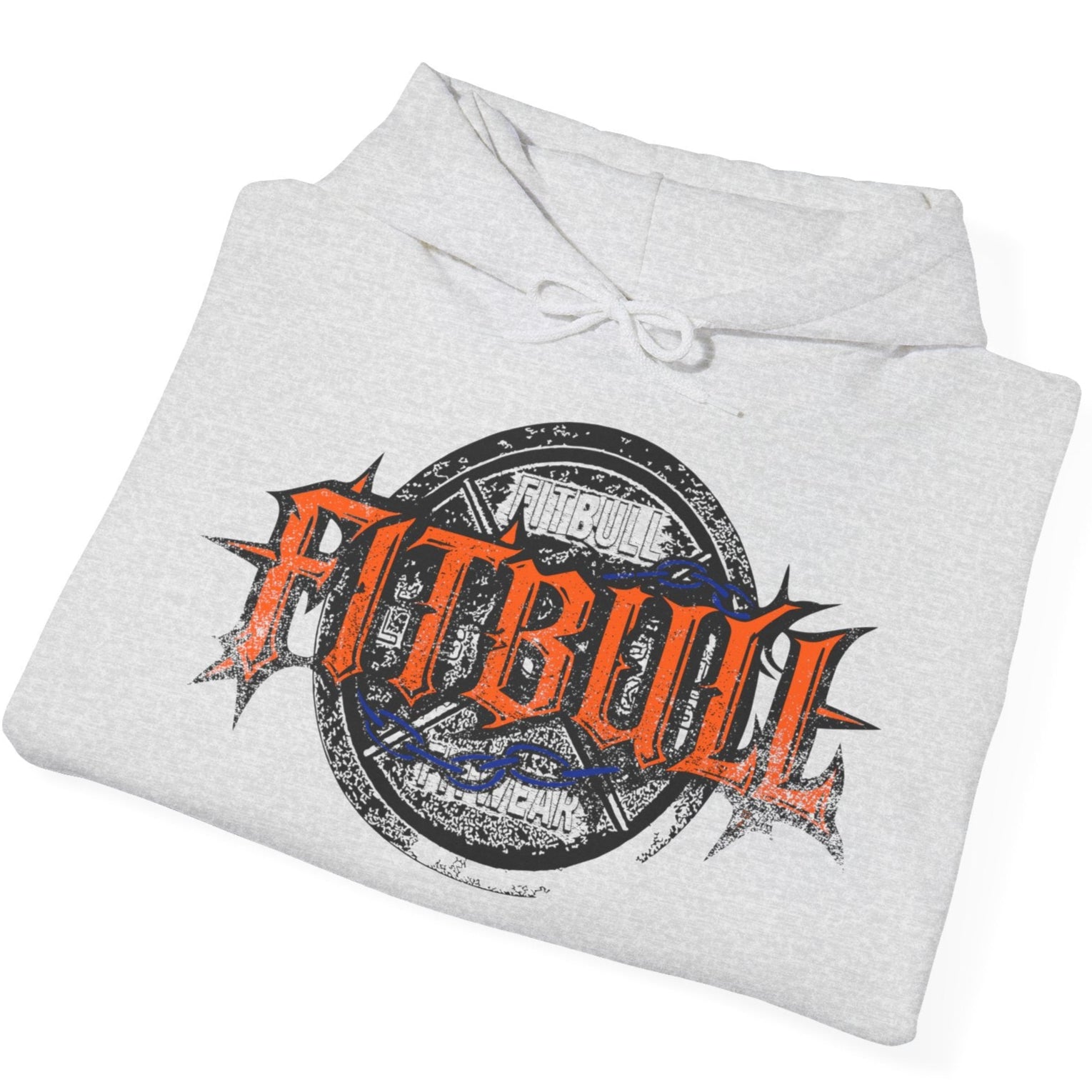A grey sport Fitbull hoodie with logo and bodybuilding workout motivation design.
