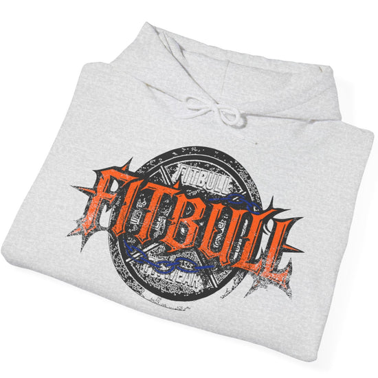A grey sport Fitbull hoodie with logo and bodybuilding workout motivation design.