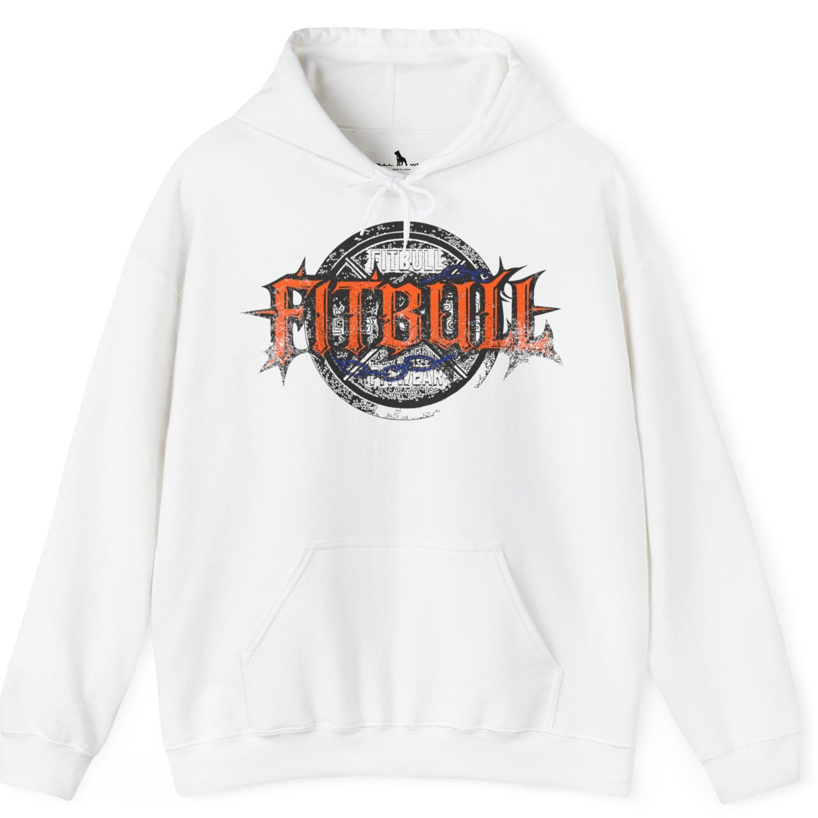 A white sport Fitbull hoodie with logo and bodybuilding motivation design.
