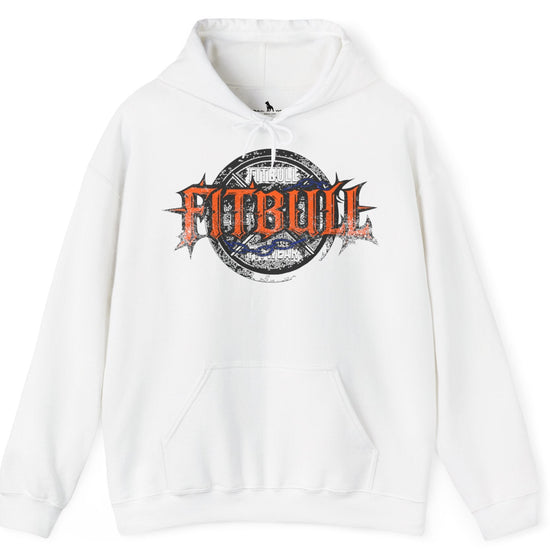 A white sport Fitbull hoodie with logo and bodybuilding motivation design.