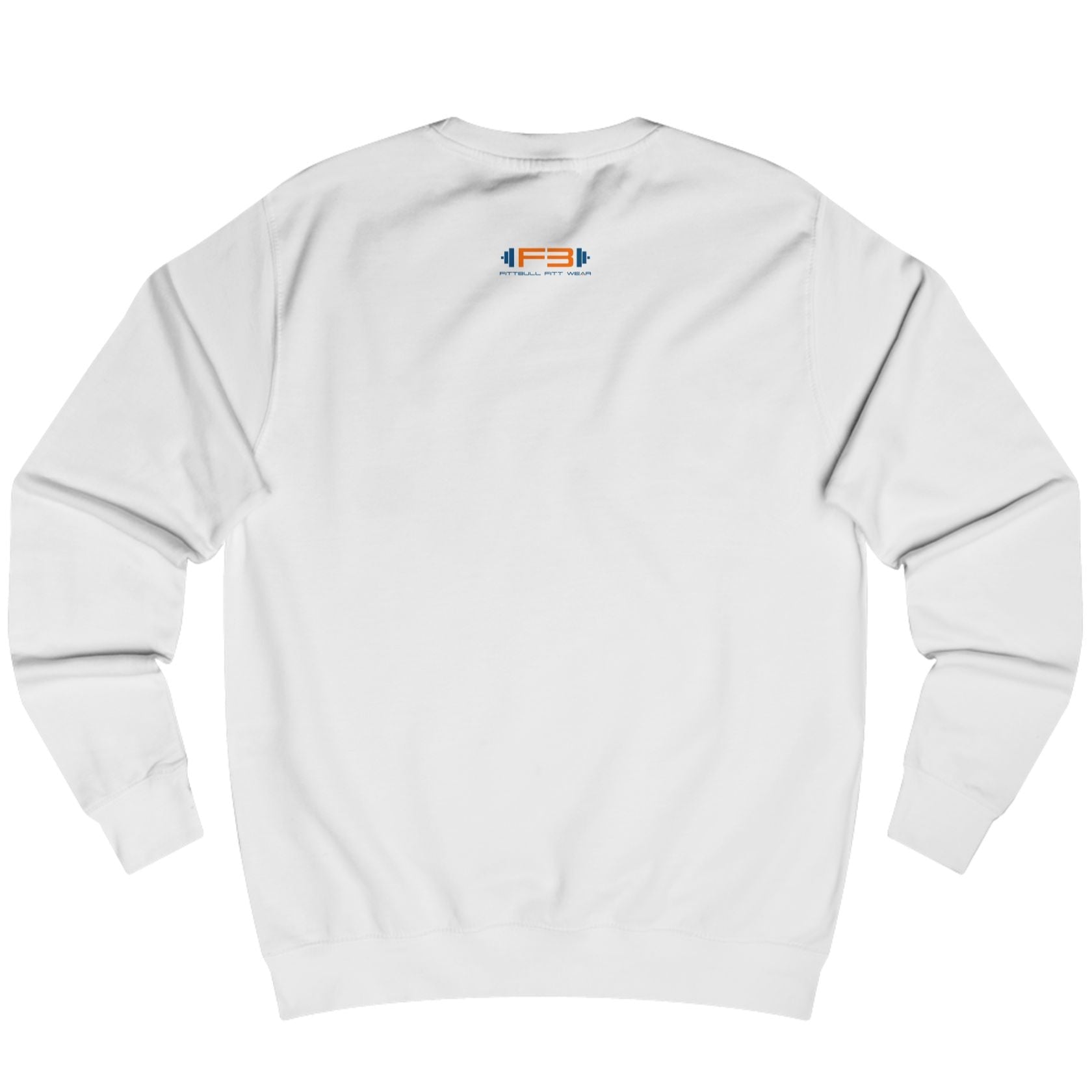 white Sports hoodie for fitness and bodybuilding from the Fitbull brand, branded with a motivating motif, back view.
