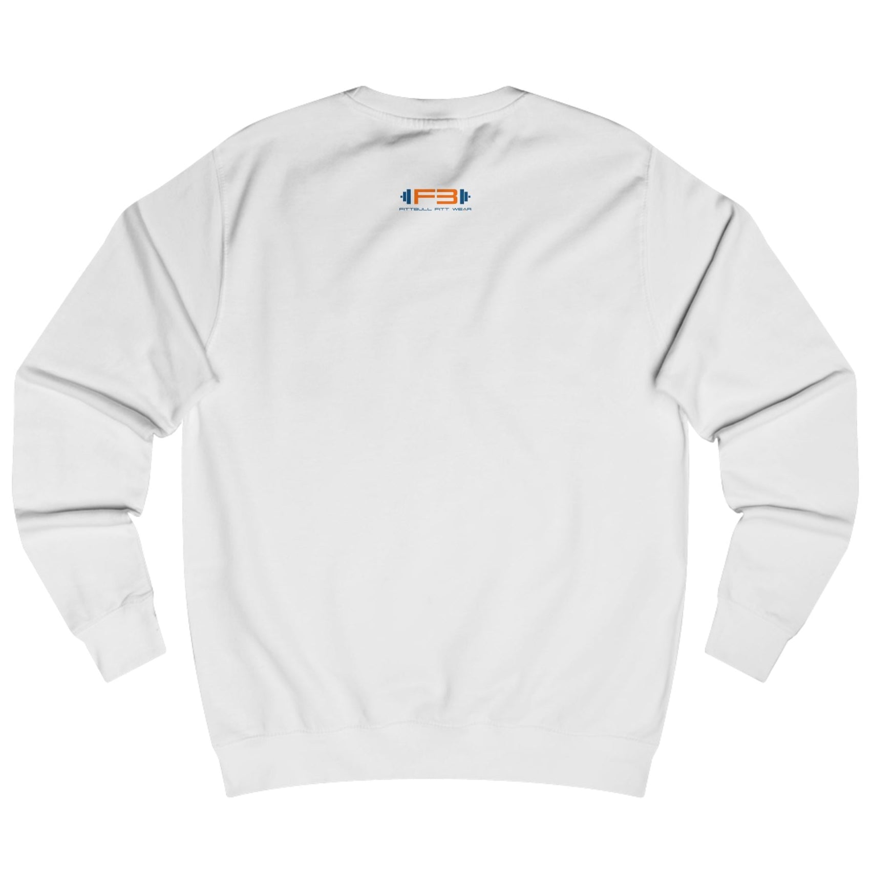 white, sporty,  fitness and bodybuilding hoodie of the Fitbull brand branded with logo, back view